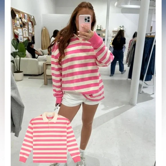 PARKE Stripe Rugby. Flamingo Size L /XL. NWT - Picture 2 of 7